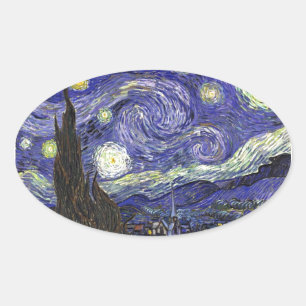 Starry Night, Vincent Van Gogh. Oval Sticker