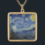 Starry Night Vincent van Gogh Painting Gold Plated Necklace<br><div class="desc">This beautiful, fine art design shows Dutch post-Impressionist painter Vincent van Gogh's famous painting, "The Starry Night." Painted during his stay at the Saint Remy asylum in the 1880's, van Gogh depicted the rolling hills and cypress trees he saw from his window. He also added the village, which he could...</div>