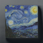 Starry Night Vincent van Gogh Plaque<br><div class="desc">This beautiful, fine art display plaque design shows Dutch post-Impressionist painter Vincent van Gogh's famous painting, "The Starry Night." Painted during his stay at the Saint Remy asylum in the 1880's, van Gogh depicted the rolling hills and cypress trees he saw from his window. He also added the village, which...</div>