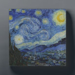 Starry Night Vincent van Gogh Plaque<br><div class="desc">This beautiful, fine art display plaque design shows Dutch post-Impressionist painter Vincent van Gogh's famous painting, "The Starry Night." Painted during his stay at the Saint Remy asylum in the 1880's, van Gogh depicted the rolling hills and cypress trees he saw from his window. He also added the village, which...</div>