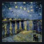 Starry Night  Vincent  van Gogh  Poster<br><div class="desc">Thatched Cottages at Cordeville. Vincent Willem van Gogh. Night landscape in dark blue and yellow tones.There is a bridge across the river. In the foreground, a man and a woman are walking along the embankment. The stars are shining in the sky. Reproduction of famous works of art images in the...</div>