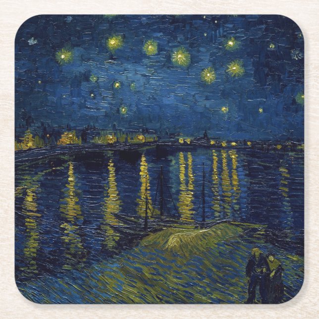 Starry Night, Vincent van Gogh Square Paper Coaster (Front)