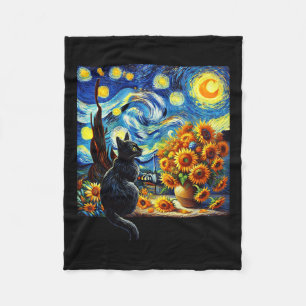 Starry Night Vincent Van Gogh Sunflowers Cat Lover Fleece Blanket