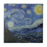 Starry Night Vincent van Gogh Tile<br><div class="desc">This beautiful, fine art tile design shows Dutch post-Impressionist painter Vincent van Gogh's famous painting, "The Starry Night." Painted during his stay at the Saint Remy asylum in the 1880's, van Gogh depicted the rolling hills and cypress trees he saw from his window. He also added the village, which he...</div>