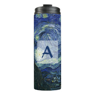 Starry Night Vincent van Gogh Vintage Art Monogram Thermal Tumbler