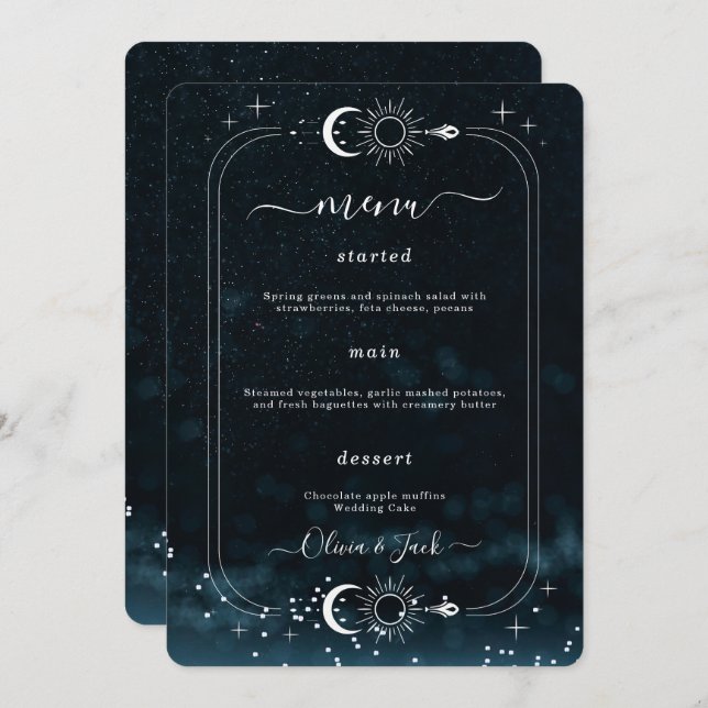 Starry Night Wedding Celestial Invitation, Galaxy  Menu (Front/Back)