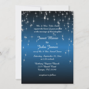 Starry Night Wedding in Colour   Metallic Blue Invitation