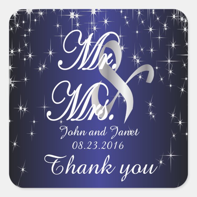 Starry Night Wedding in Colour | Metallic Dark Blu Square Sticker (Front)