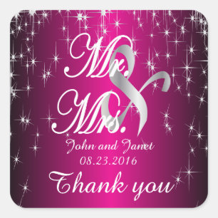 Starry Night Wedding in Colour   Metallic Hot Pink Square Sticker