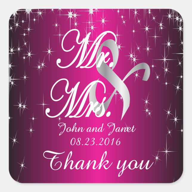 Starry Night Wedding in Colour | Metallic Hot Pink Square Sticker (Front)