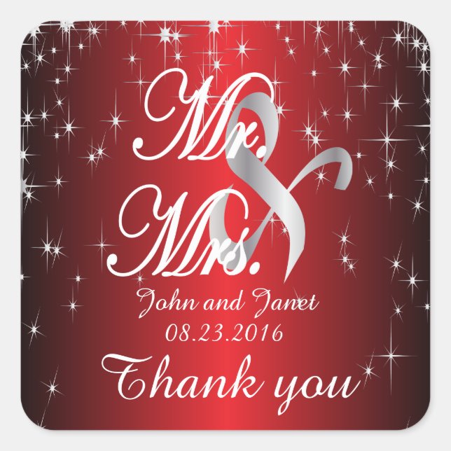 Starry Night Wedding in Colour | Metallic Red Square Sticker (Front)