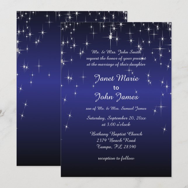 Starry Night Wedding in Dark Blue Invitation (Front/Back)