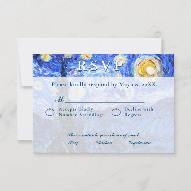 Starry Night Wedding RSVP Custom Invite Cards (Front)