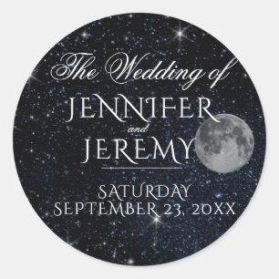 Starry Night Wedding Stamp Classic Round Sticker