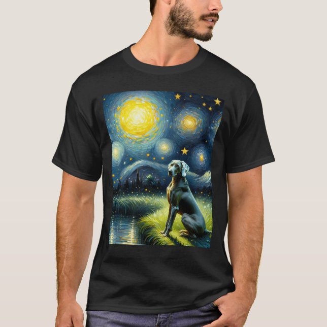 Starry Night Weimaraner Dog Van Gogh Lover T-Shirt (Front)