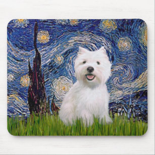 Starry Night - Westie 2 Mouse Mat