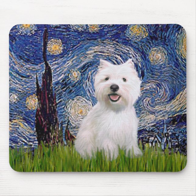 Starry Night - Westie 2 Mouse Mat (Front)