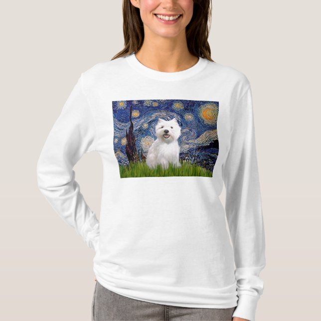 Starry Night - Westie 2 T-Shirt (Front)