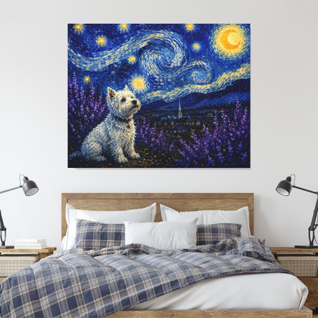 Starry Night Westie Dreamscape Canvas Print (Insitu(Bedroom))