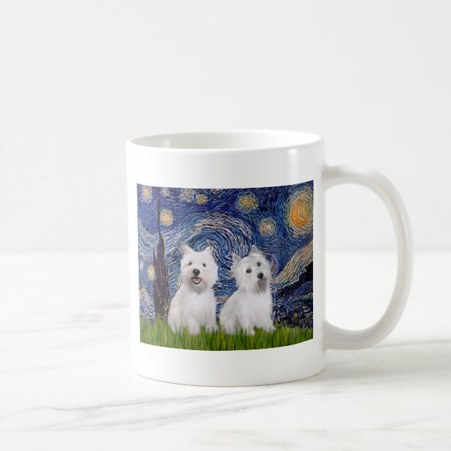 Starry Night - Westies (two) Coffee Mug (Right)