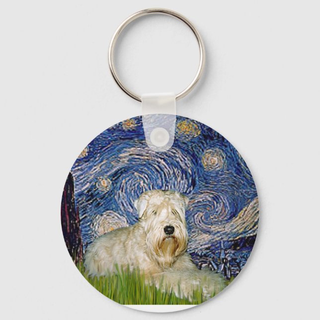 Starry Night - Wheaten Terrier 1 Key Ring (Front)