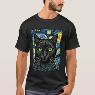 Starry Night Whimsical Cat Art T-Shirt