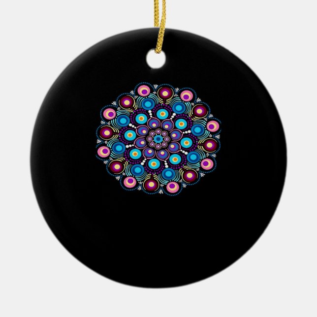 Starry Night Whimsigoth Dot Mandala Ceramic Tree Decoration (Front)