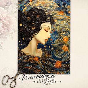 Starry Night Whirlwind Art Nouveau Girl Decoupage  Tissue Paper