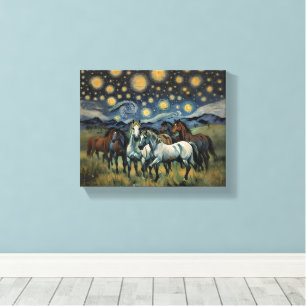 Starry Night Wild Horses Canvas Print