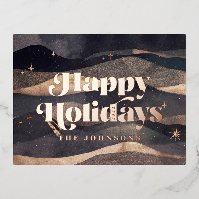 Starry Night Winter Sky Modern Elegant Chic Foil Holiday Postcard (Front)