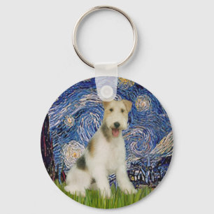 Starry Night - Wire Fox Terrier (M) Key Ring