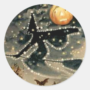 Starry Night Witch Classic Round Sticker