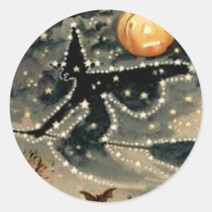 Starry Night Witch Classic Round Sticker