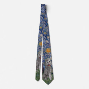 Starry Night with a Silver Standard Poodle #1 Tie