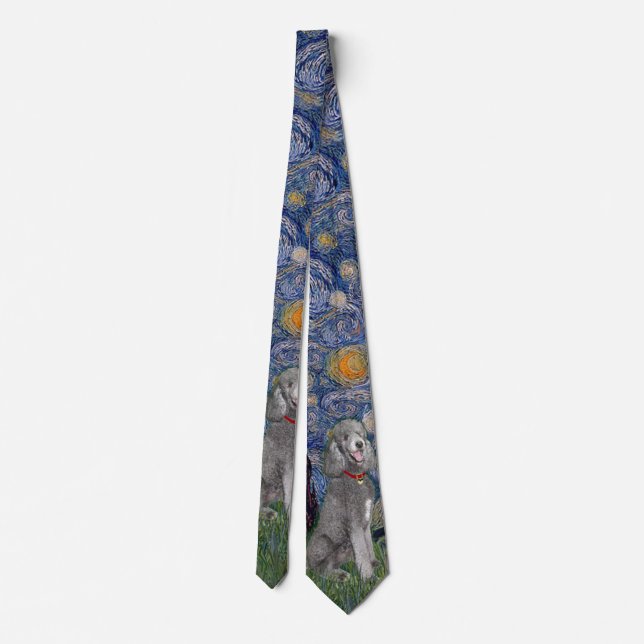 Starry Night with a Silver Standard Poodle #1 Tie (Back)