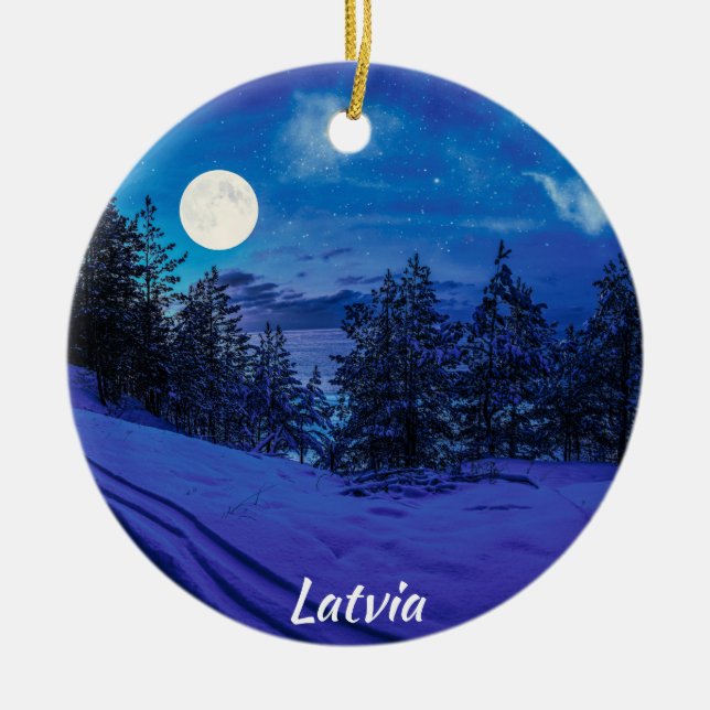 Starry night with full moon Ceramic Decoration (Front)
