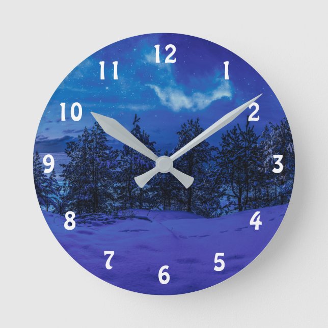 Starry night with full moon in forest round clock (Front)