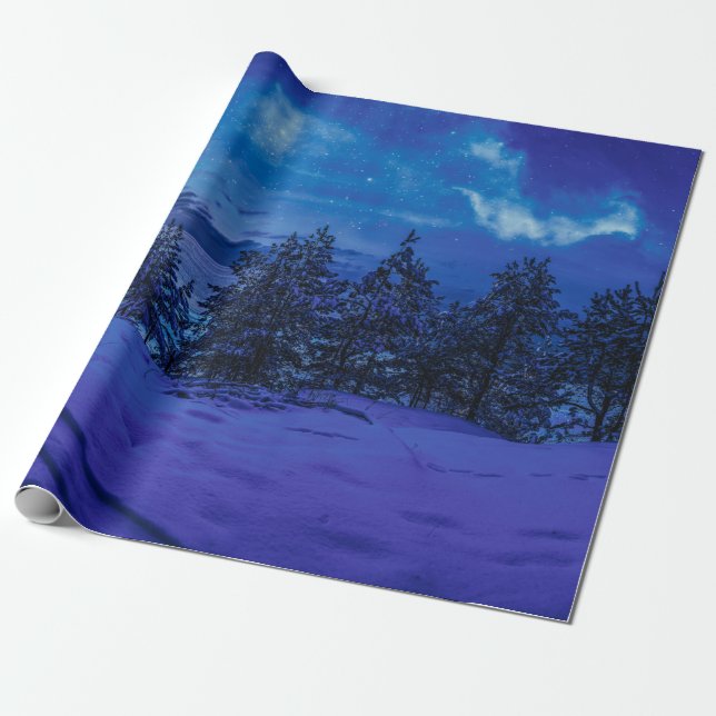 Starry night with full moon in forest wrapping paper (Unrolled)