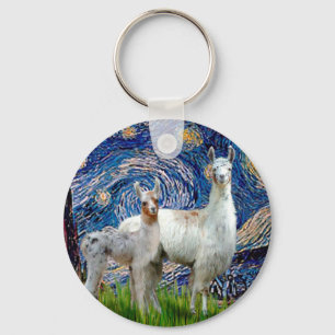 Starry Night with Two Llamas Key Ring