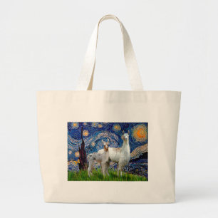 Starry Night with Two Llamas Large Tote Bag