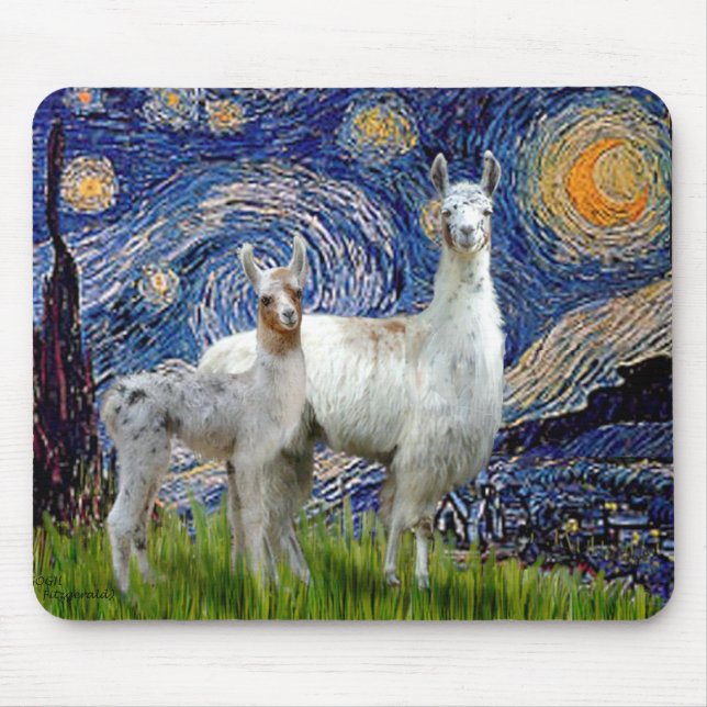 Starry Night with Two Llamas Mouse Mat (Front)