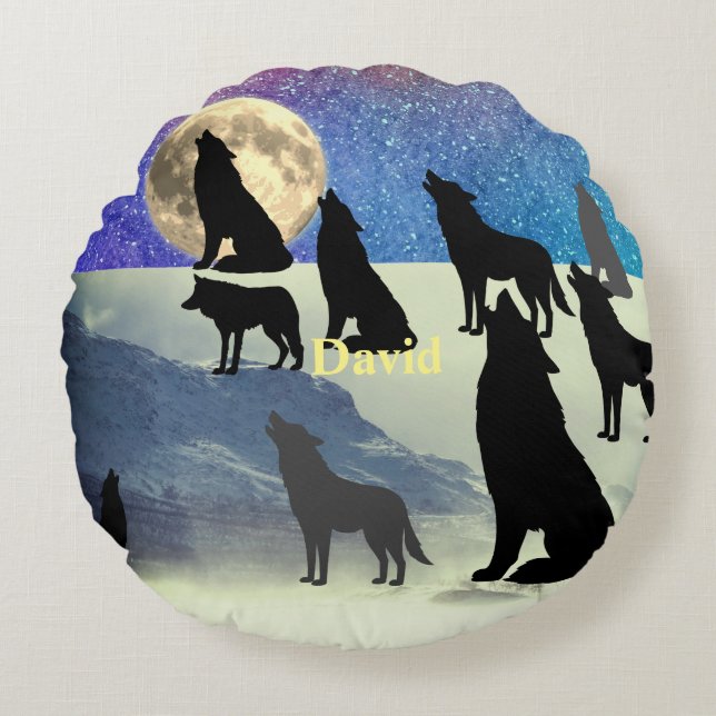 Starry Night Wolfpack Round Cushion (Front)