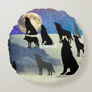 Starry Night Wolfpack Round Cushion