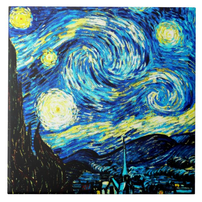 Starry Night, world famous painting by Van Gogh, Tile (Front)
