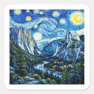 Starry Night Yosemite National Park Square Sticker