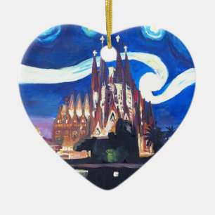 Starry nights at Sagrada Familia in Barcelona Ceramic Tree Decoration