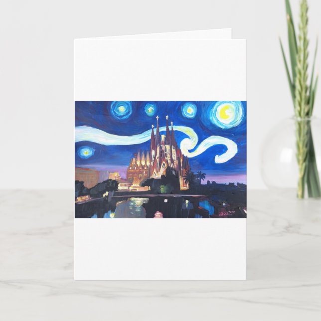 Starry nights at Sagrada Familia in Barcelona Holiday Card (Front)