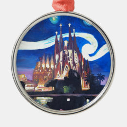 Starry nights at Sagrada Familia in Barcelona Metal Tree Decoration