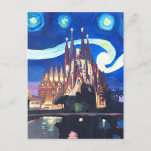 Starry nights at Sagrada Familia in Barcelona Postcard