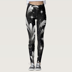 Starry Nights: White Sparkle & Black Leggings 